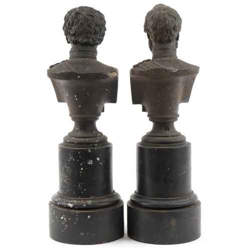 2548 - Pair of Victorian spelter busts of Red Army Generals including Leon Trotsky, mounted on wooden bases... 