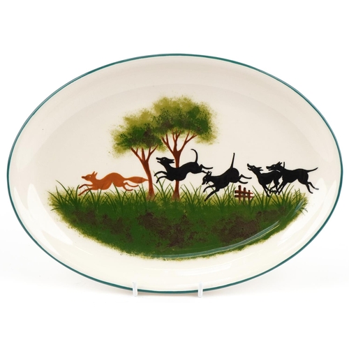 1160 - Wemyss Griselda Hill pottery hand painted with a hunting scene, 34cm in diameter