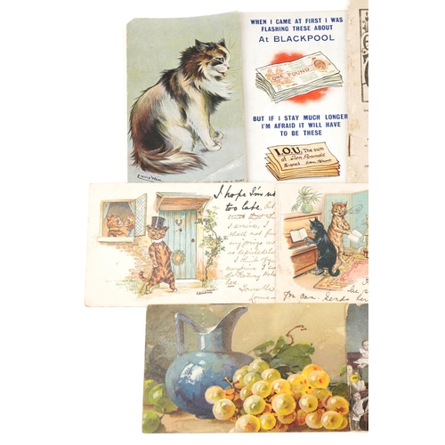 2497 - Louis Wain postcards, Blackpool comical postcards, A Thousand Everyday Words books and a miniature N... 