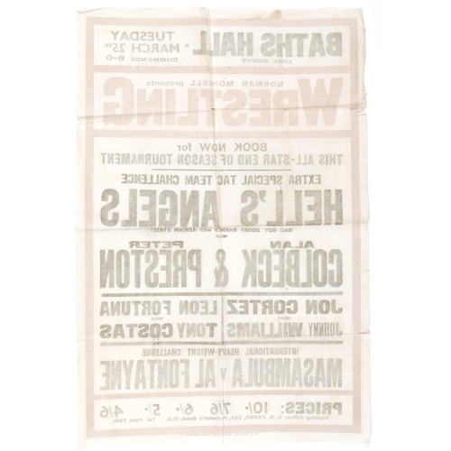 1405 - Wrestling poster for the Extra Special tag team The Hells Angels at The Bath Hall Lime Grove, 74cm x... 