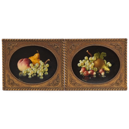 1058 - Fermor - Still life fruit, pair of oil on boards, housed in gilt frames, each 24cm in diameter