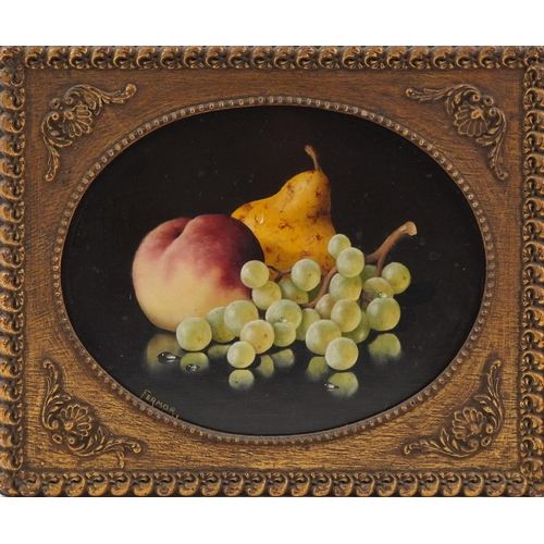 1058 - Fermor - Still life fruit, pair of oil on boards, housed in gilt frames, each 24cm in diameter