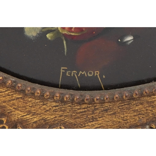 1058 - Fermor - Still life fruit, pair of oil on boards, housed in gilt frames, each 24cm in diameter