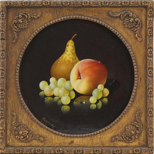 1319 - Fermor - Still life fruit, pair of oil on boards, housed in gilt frames, each 20cm in diameter