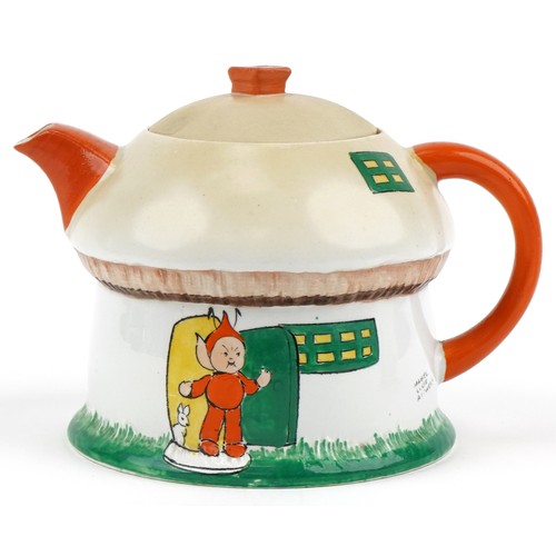 359 - Shelley Mabel Lucie Attwell Pixie teapot, sugar bowl and milk jug, the largest 14cm