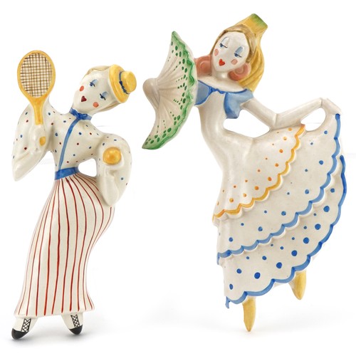 419 - Two Crown Devon wall plaques, Spanish lady and tennis lady, the largest 27cm high