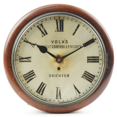 1085 - ***Withdrawn***Volk's Electric Railway oak Station clock with fusée movement and painted dial, the V... 