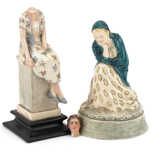 232 - Helen Wickham pottery hand painted figurine 'The Dreamer' together with Old Cheyne pottery hand pain... 