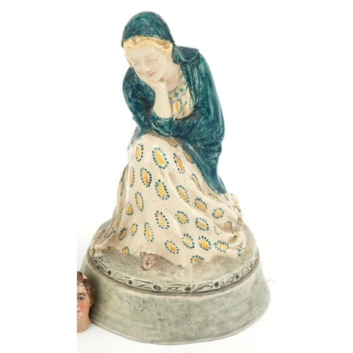 232 - Helen Wickham pottery hand painted figurine 'The Dreamer' together with Old Cheyne pottery hand pain... 