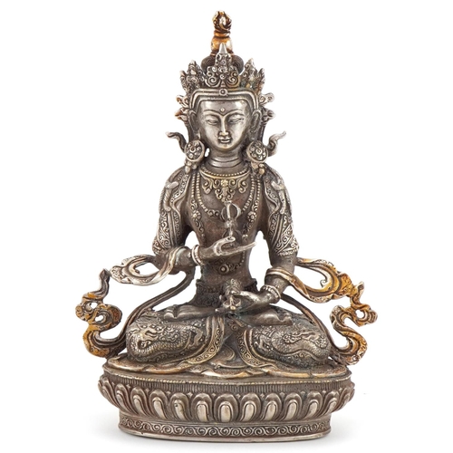 1112 - Chino-Tibetan silver plated Buddha of Tara, 22cm high