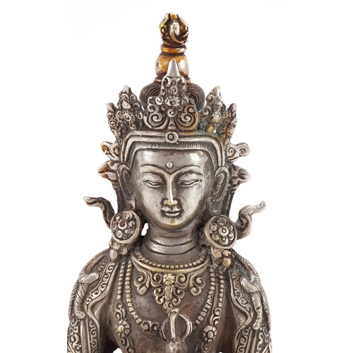 1112 - Chino-Tibetan silver plated Buddha of Tara, 22cm high