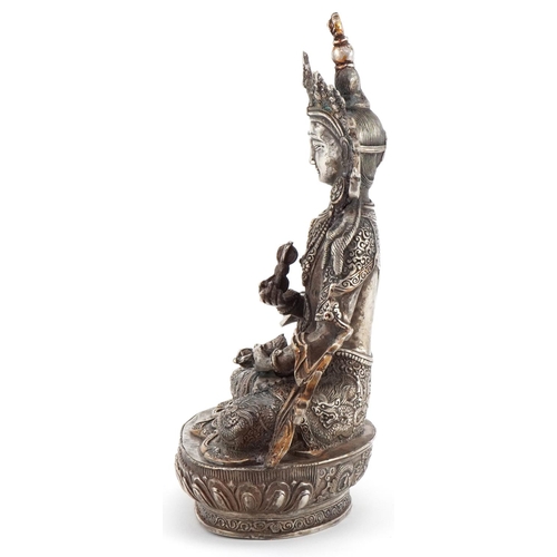 1112 - Chino-Tibetan silver plated Buddha of Tara, 22cm high