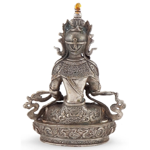 1112 - Chino-Tibetan silver plated Buddha of Tara, 22cm high