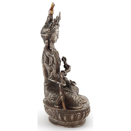 1112 - Chino-Tibetan silver plated Buddha of Tara, 22cm high