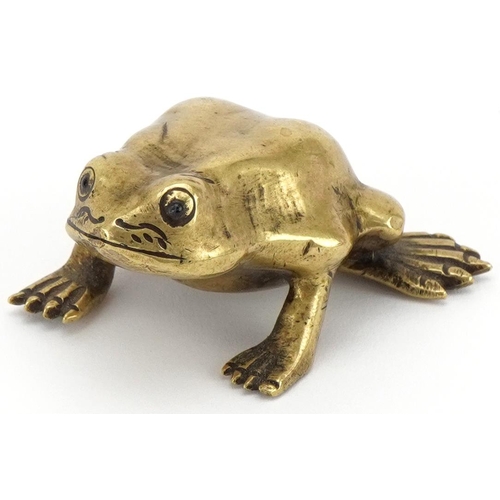 1006 - Bronze frog for V Vallipuram & Sons Ceylon with beaded glass eyes, numbered 10945 to the base, 6cm i... 