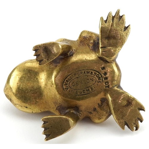 1006 - Bronze frog for V Vallipuram & Sons Ceylon with beaded glass eyes, numbered 10945 to the base, 6cm i... 