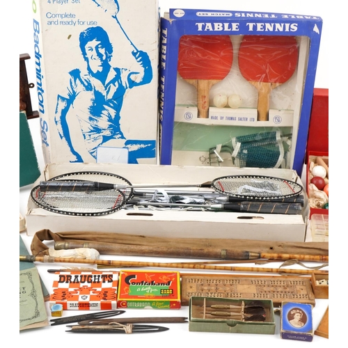 2356 - Vintage toys and sporting equipment including table tennis set, badminton set, snooker balls, darts,... 