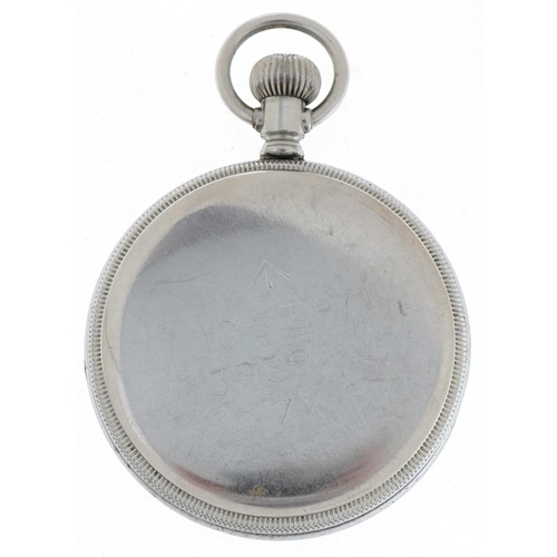 2537 - Elgin, British military open face pocket watch having subsidiary dial with Arabic numerals, the case... 