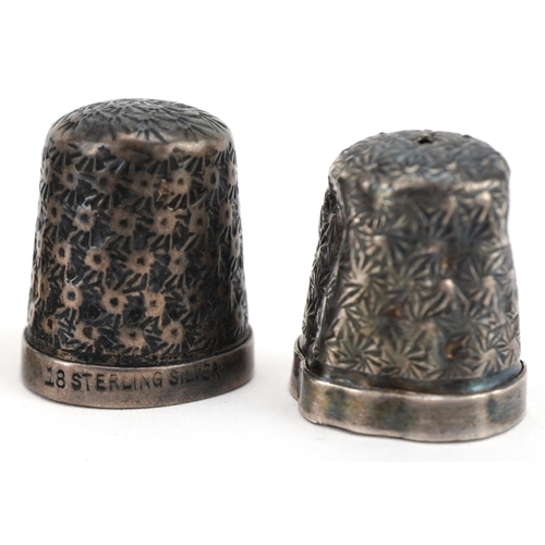 1274 - Five Edwardian and later silver thimbles, the largest 2.4cm high, total 22.5g