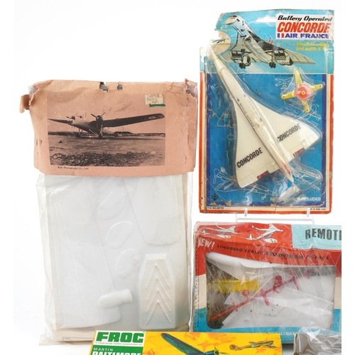 2381 - Vintage model aircraft including battery operated Concorde, the Lindberg Line remote controlled Brit... 