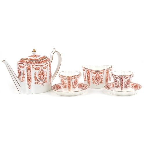 1157 - Victorian Wedgwood teaware comprising teapot, sugar bowl and two cups and saucers, pattern number Y2... 