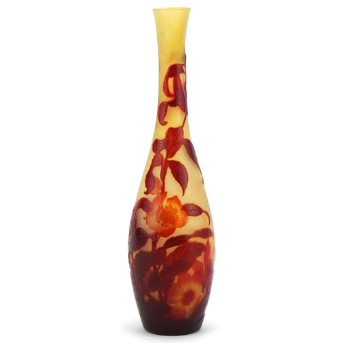 517 - Gallé overlay glass vase decorated with flowers, signature Gallé to side, 28cm high