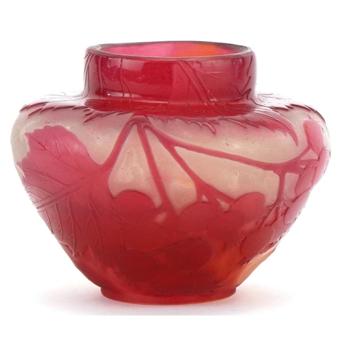 518 - Gallé overlay glass vase decorated with berries, signature Gallé to side, 6cm high