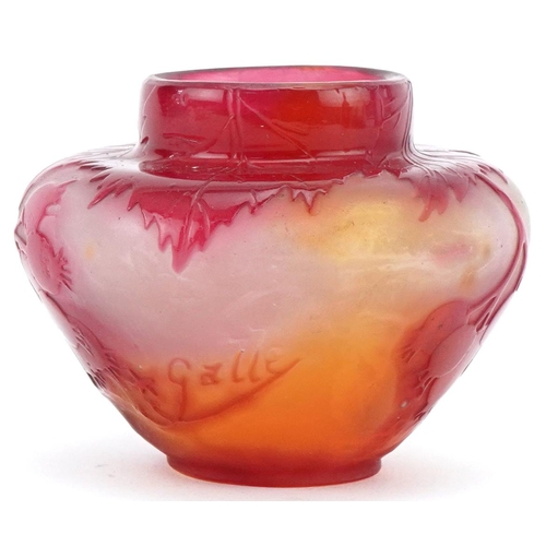 518 - Gallé overlay glass vase decorated with berries, signature Gallé to side, 6cm high