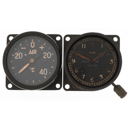 2598 - Military interest World War II Air Ministry Lancaster and Spitfire clock and air pressure monitor, t... 