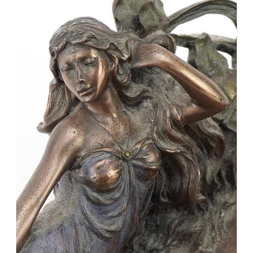 2186 - Art Nouveau style dish of a maiden, 26cm in diameter