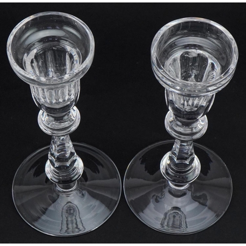 2129 - Two Waterford Crystal candlesticks, the largest 20.5cm high