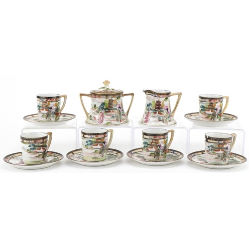 2172 - Noritake coffee service to include six cups and saucers, milk jug and sugar bowl, the largest 11cm w... 