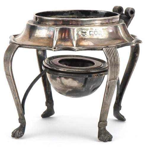 1074 - Goldsmiths & Silversmiths Co Ltd, Victorian silver four footed kettle stand with paw feet, London 19... 