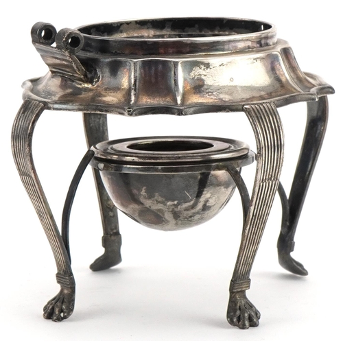 1074 - Goldsmiths & Silversmiths Co Ltd, Victorian silver four footed kettle stand with paw feet, London 19... 