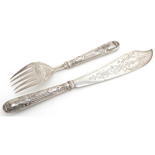 1128 - Fenton Brothers, pair of Victorian silver fish servers, Sheffield 1874, the largest 33cm in length, ... 