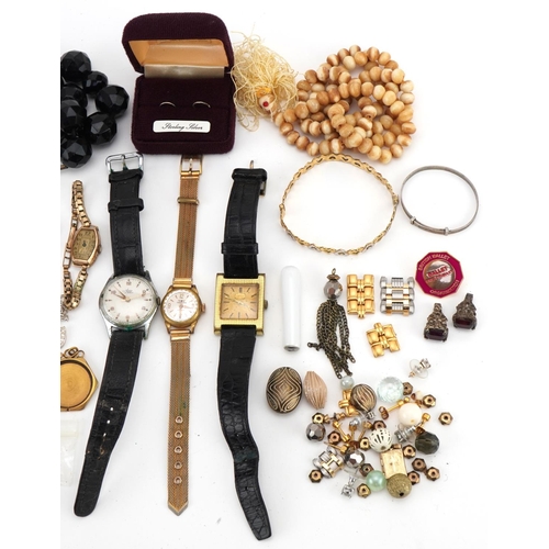 3550 - Vintage and later jewellery and wristwatches, some silver, including christening bracelet, fobs, nec... 