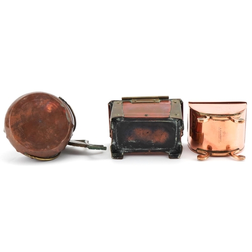 169 - Arts & Crafts copper and brass box, grasshopper cigar cutter and a J Picard & Co copper box, the lar... 