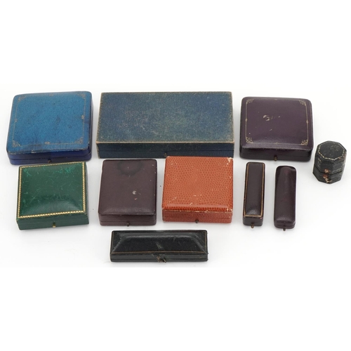 3579 - Antique and later jeweller's jewellery boxes, some tooled leather including W Hardman Rochdale, Henr... 