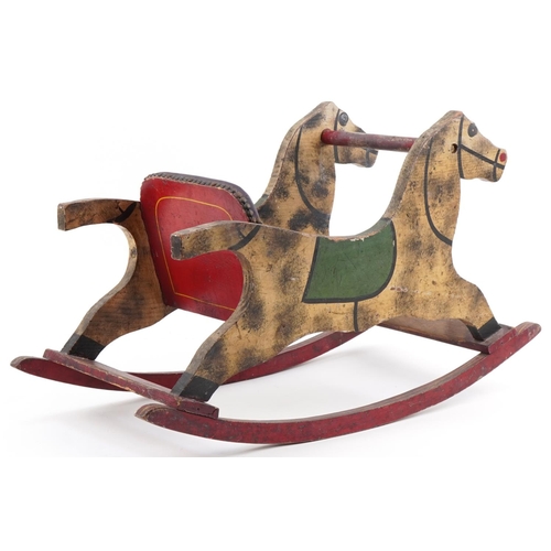 2355 - Vintage child's painted wood rocking horse chair, 80cm in length