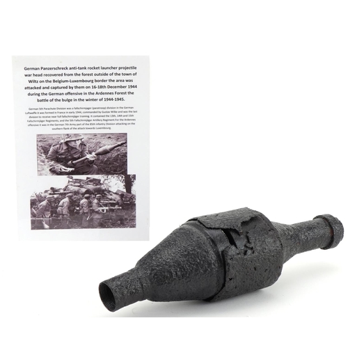 2597 - German military World War II Panzerschreck anti tank rocket, recovered from the forest outside the t... 