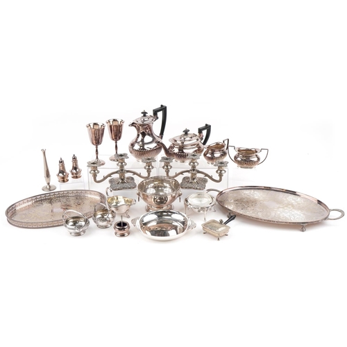 2264 - Victorian and later silver plate including demi-fluted four piece tea and coffee service, pair of th... 