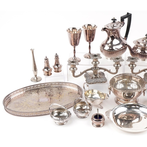 2264 - Victorian and later silver plate including demi-fluted four piece tea and coffee service, pair of th... 