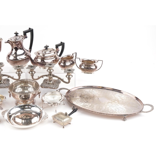 2264 - Victorian and later silver plate including demi-fluted four piece tea and coffee service, pair of th... 