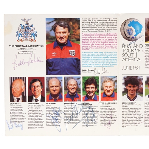 1397 - Signed presentation brochure for the England Tour of South America June 1984 including Bobby Robson,... 