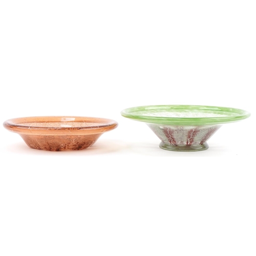 521 - Ikora green glass bowl together with an Ikora orange glass dish, the largest 25cm in diameter