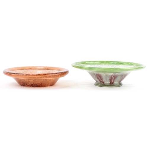 521 - Ikora green glass bowl together with an Ikora orange glass dish, the largest 25cm in diameter