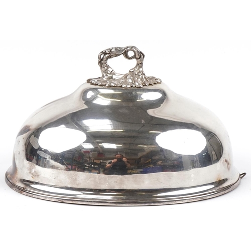 1373 - Large Victorian silver plated meat cover, 40cm in diameter