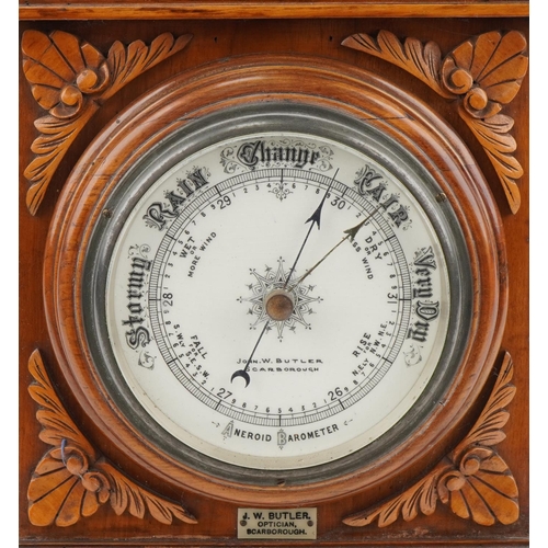 1198 - John W Butler Scarborough, walnut aneroid barometer, 38cm high