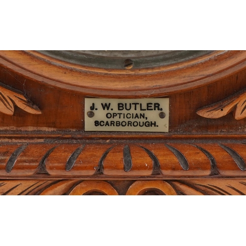 1198 - John W Butler Scarborough, walnut aneroid barometer, 38cm high