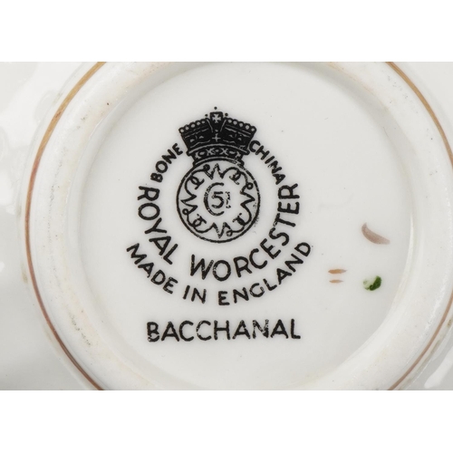 2134 - Royal Worcester Bacchanal teaware including milk jug, trios and eggcups, the jug 14cm high